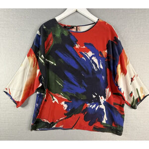 Lafayette 148 New York Womens XL Abstract Silk Blouse Top Modern Luxury Artsy